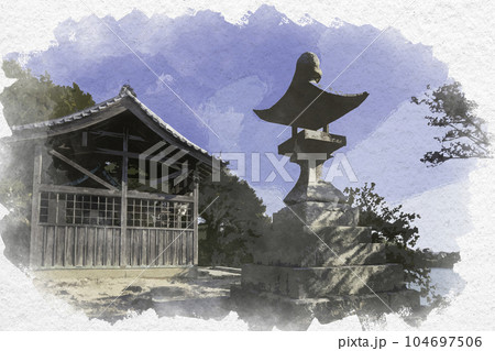 水彩画風　室津　賀茂神社　住吉社　兵庫県たつの市御津町 104697506