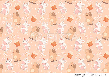 Sweet seamless pattern.teddy bear,cupcake,unicorn 104697523