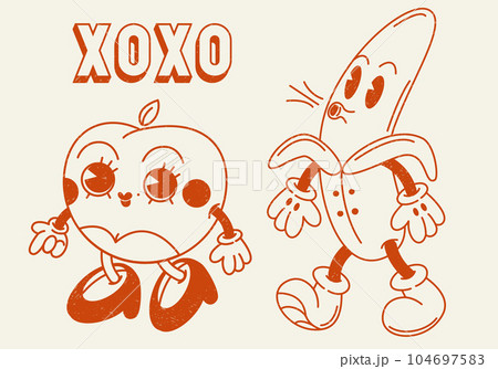Xoxo banana peach retro groovy illustration print 104697583