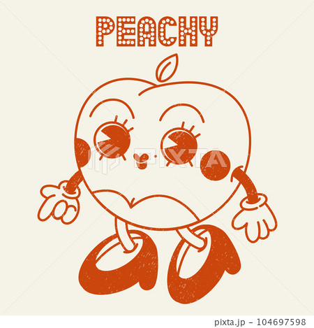 peachy cartoon retro groovy illustration print with funny slogan for graphic tee t shirt or sticker poster - Vector 104697598