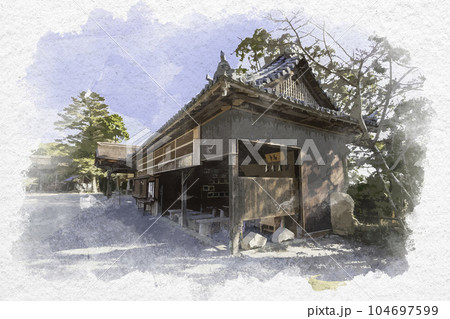 水彩画風 室津 賀茂神社 神馬舎 兵庫県たつの市御津町 水彩画風 室津 賀茂神社 神馬舎 兵庫県たつの市御津町 104697599