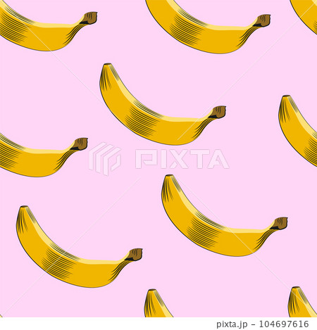 Cartoon banana pattern on a pink background.  104697616