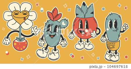 Cute plant stickers set y2k style.Collection  104697618