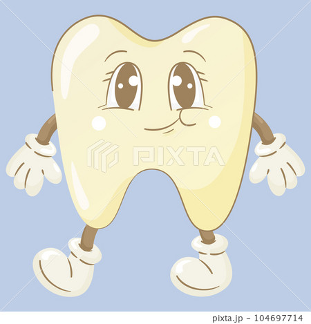 Cartoon cute happy tooth.70, 80, retro style. Cartoon cute happy tooth.70, 80, retro style. 104697714