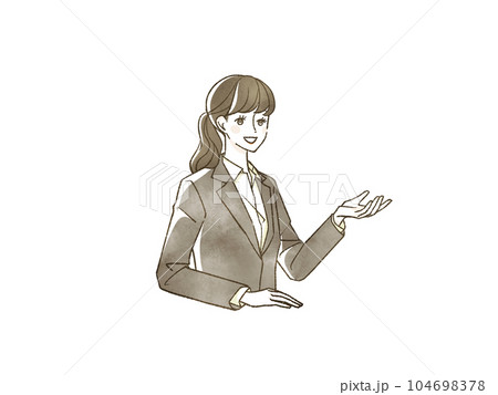 笑顔で話しているスーツ姿の女性 104698378