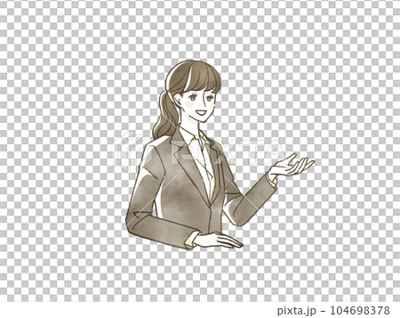 笑顔で話しているスーツ姿の女性 104698378