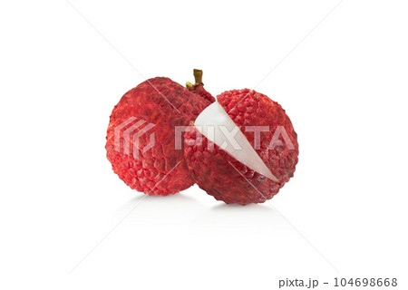 Fresh ripe lychee tropical fruit isolated on white background 104698668