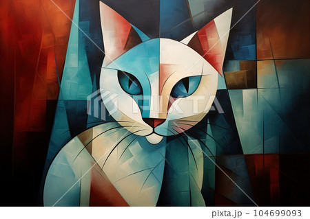Abstract white cat painting in the style of pablo picasso. Pet. Animals art. Illustration, Generative AI. Abstract white cat painting in the style of pablo picasso. Pet. Animals art. Illustration, Generative AI. 104699093