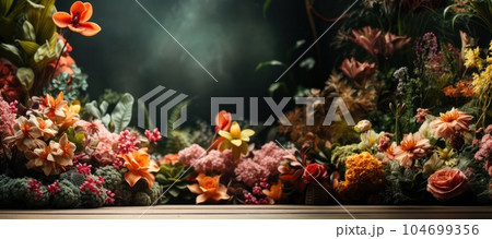 テキストスペースがある花の装飾の背景素材（AI生成画像） 104699356