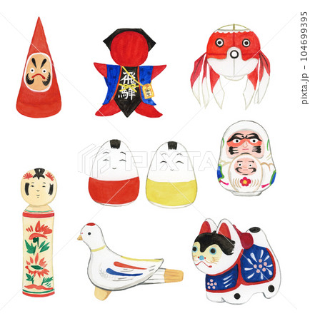 手描き水彩の郷土玩具のイラストセットのイラスト素材 [104699395] - PIXTA