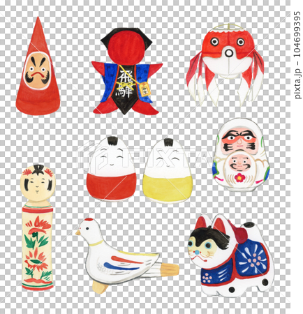 Hand drawn watercolor folk toy illustration set 104699395