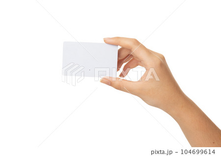 business woman hand holding business card isolated on white background with clipping path business woman hand holding business card isolated on white background with clipping path 104699614