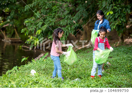 Group student Charity and recycle plastic for environment.  104699750