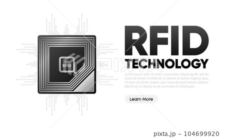 RFID chip. Radio Frequency Identification. Digital Technology concept. Vector illustration. RFID chip. Radio Frequency Identification. Digital Technology concept. Vector illustration. 104699920