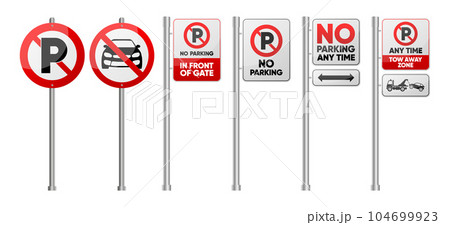 Restricted parking zone. No Parking road sign. No parking sign area. Flat design template. Vector illustration. Restricted parking zone. No Parking road sign. No parking sign area. Flat design template. Vector illustration. 104699923