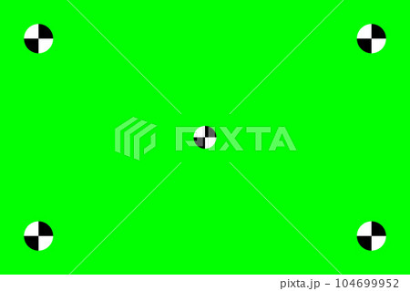 Green screen with VFX motion tracking markers. Template for cinema industry. Video maker instrument. Chroma key color video footage with track point. Vector illustration. Green screen with VFX motion tracking markers. Template for cinema industry. Video maker instrument. Chroma key color video footage with track point. Vector illustration. 104699952
