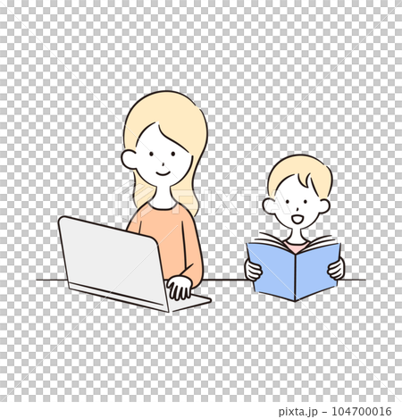 Illustration material of a child reading with a parent who is working Illustration material of a child reading with a parent who is working 104700016