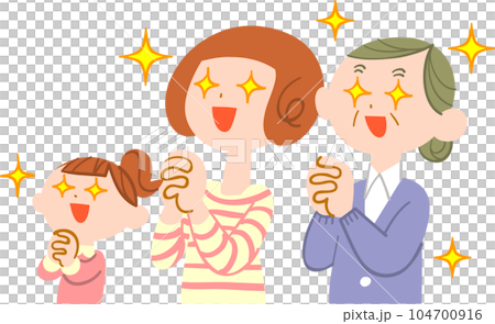 目を輝かせて祈る女性三世代 104700916