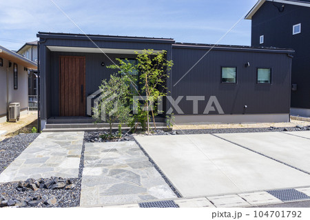 平屋建ての住宅とシンボルツリー 平屋建ての住宅とシンボルツリー 104701792