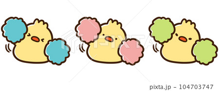 一生懸命応援するかわいい三匹のひよこのキャラクターのイラスト 104703747