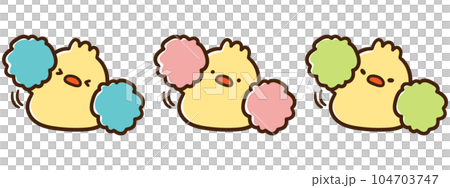 Illustration of three cute chick characters cheering hard 104703747