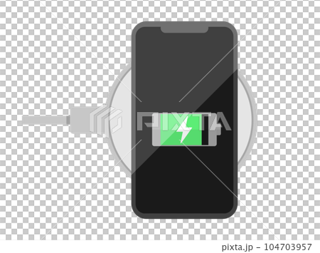 ワイヤレスで充電中のスマホ ワイヤレスで充電中のスマホ 104703957
