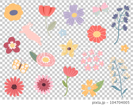 花と葉っぱのイラストセット 花と葉っぱのイラストセット 104704005