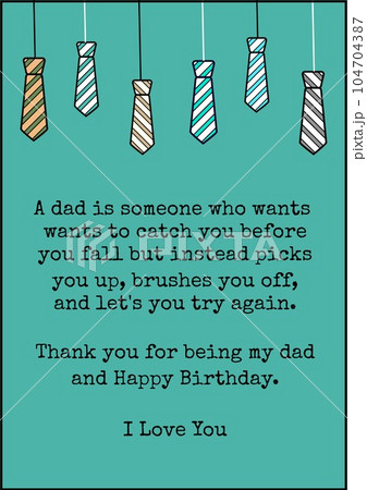 Composition of happy birthday dad text over ties hanging on green background 104704387