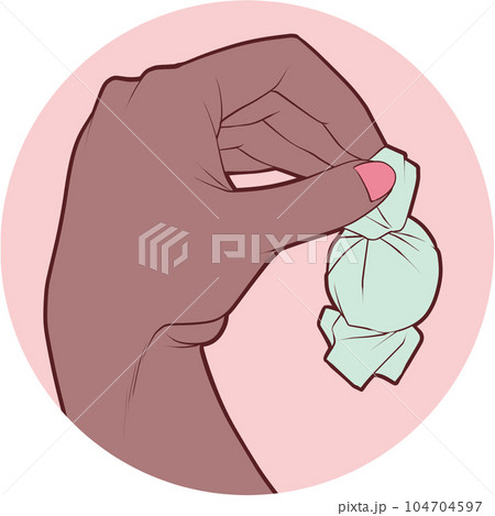 キャンディーやチョコレートをつまむ手、お菓子を掴む手（可愛いバレンタイン） 104704597
