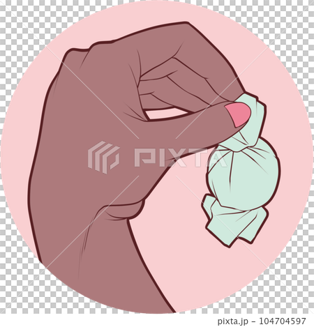 キャンディーやチョコレートをつまむ手、お菓子を掴む手（可愛いバレンタイン） 104704597
