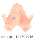 子どもの手のひらの上のチョウ 104704916