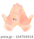 子どもの手のひらの上のダンゴムシ 104704918