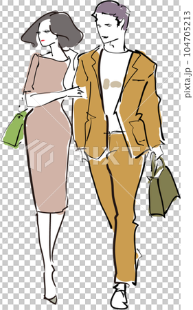 man and woman walking arm in arm man and woman walking arm in arm 104705213