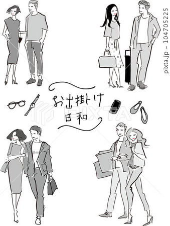 お出かけしているカップルのイラストセット お出かけしているカップルのイラストセット 104705225