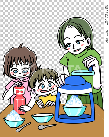 父母和孩子製作刨冰 父母和孩子製作刨冰 104705389