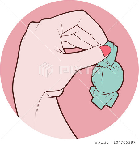 キャンディーやチョコレートをつまむ手、お菓子を掴む手（爽やかなバレンタイン） 104705397