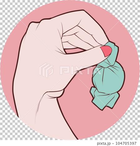 キャンディーやチョコレートをつまむ手、お菓子を掴む手（爽やかなバレンタイン） 104705397