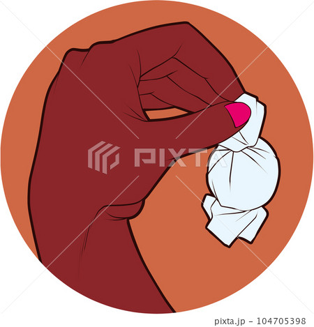 キャンディーやチョコレートをつまむ手、お菓子を掴む手（チョコレートカラー） 104705398