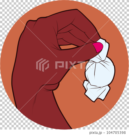 キャンディーやチョコレートをつまむ手、お菓子を掴む手（チョコレートカラー） 104705398