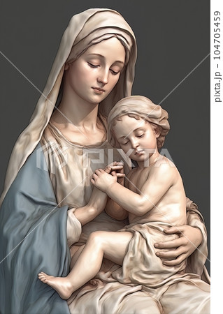 Image of the statue of the Orthodox Virgin Mary with the baby AI 104705459