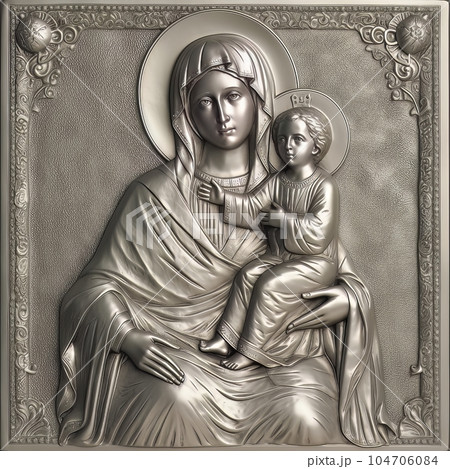Traditional Orthodox icon of the Virgin Mary with the Child AI Traditional Orthodox icon of the Virgin Mary with the Child AI 104706084