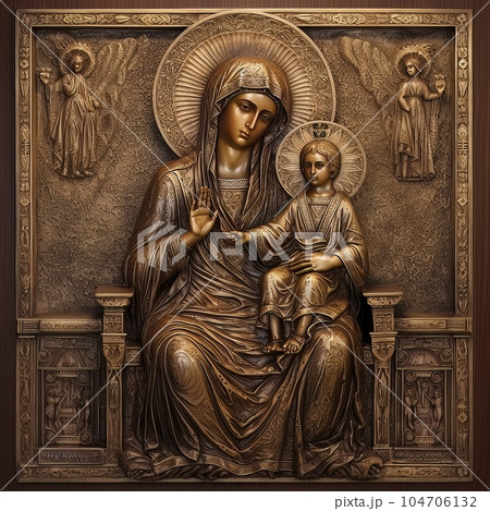 Traditional Orthodox icon of the Virgin Mary with the Child AI 104706132