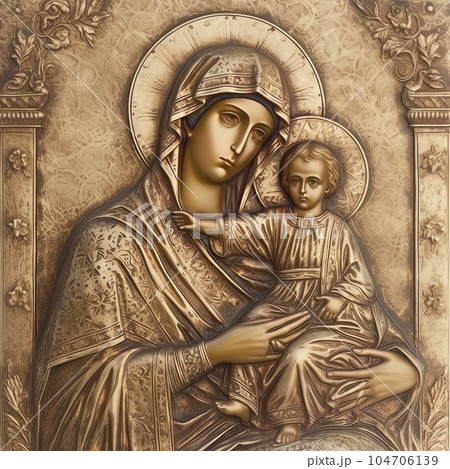 Traditional Orthodox icon of the Virgin Mary with the Child AI 104706139