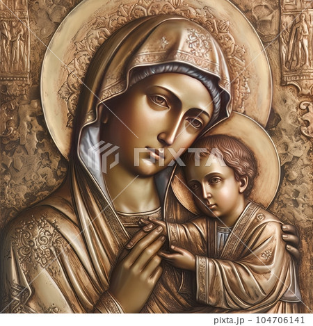 Traditional Orthodox icon of the Virgin Mary with the Child AI 104706141