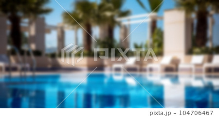 Blurred background of an outdoor swimming pool near the hotel. Blurred background of an outdoor swimming pool near the hotel. 104706467