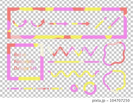 レトロフューチャリスティックなデザイン素材セット 104707250