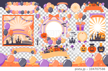 可用於秋季萬聖節/萬聖節流行和可愛活動標題設計和處理的矢量框架 104707586