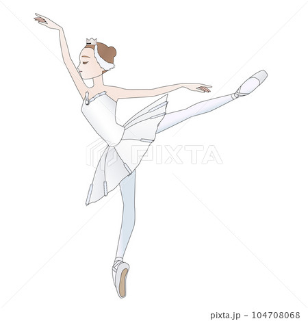 ダンサーのイラスト_バレエ「白鳥の湖」でオデットを踊るバレリーナのイメージ_主線あり 104708068