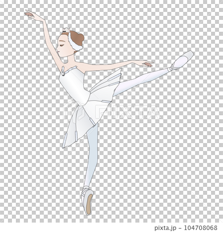 ダンサーのイラスト_バレエ「白鳥の湖」でオデットを踊るバレリーナのイメージ_主線あり 104708068