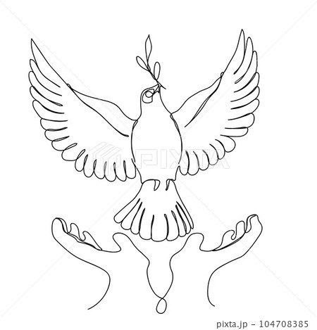 Dove taking off from the hands. Peace and freedom symbol. Vector illustration. Dove taking off from the hands. Peace and freedom symbol. Vector illustration. 104708385